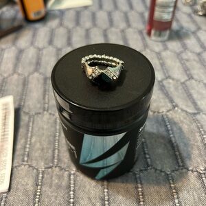 Silver Geometric Ring with Black Gemstones